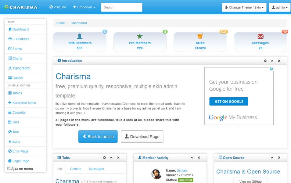 Charisma – Free Responsive Multiple Skin Admin Template