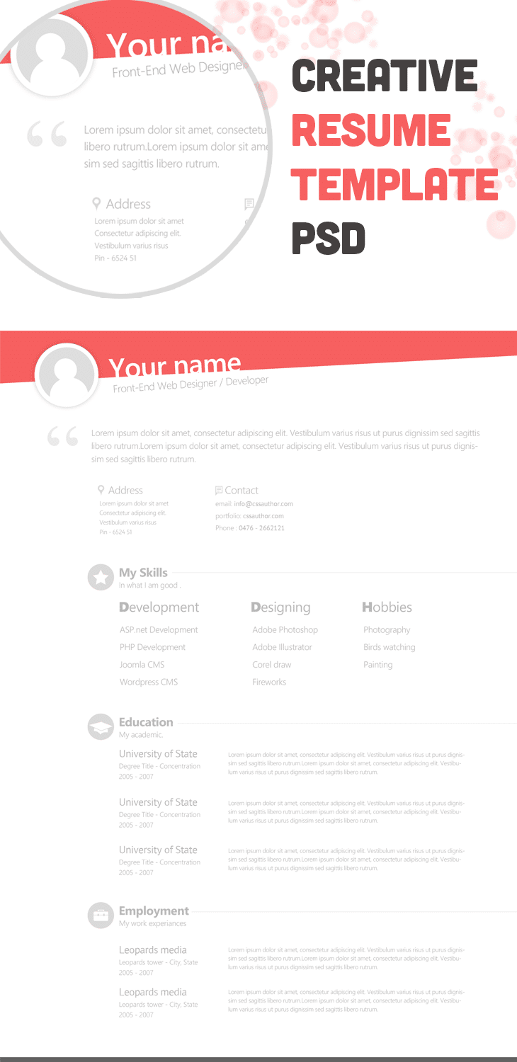 free creative resume template psd