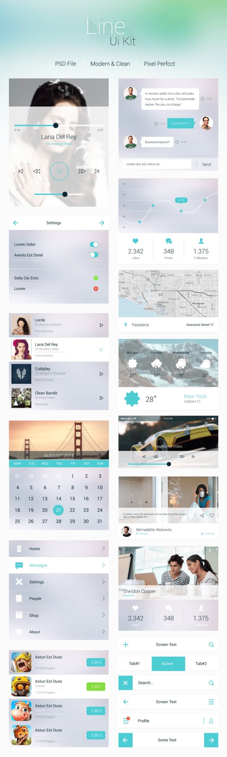 Line Flat Mobile UI Kit PSD