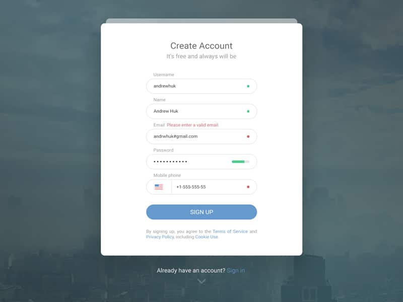 Sign Up Form PSD