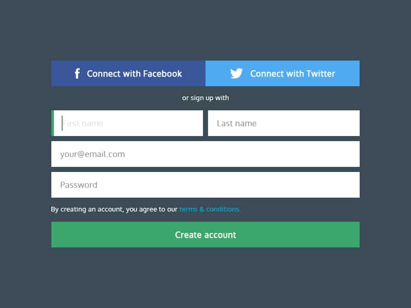 Sign up form psd