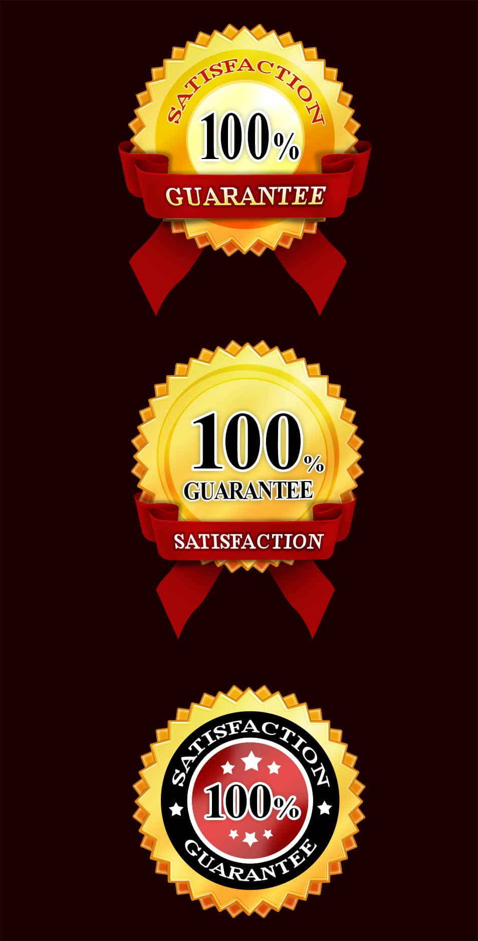 3 Satisfaction Guaranteed PSD Badges 3 Satisfaction Guaranteed PSD Badges