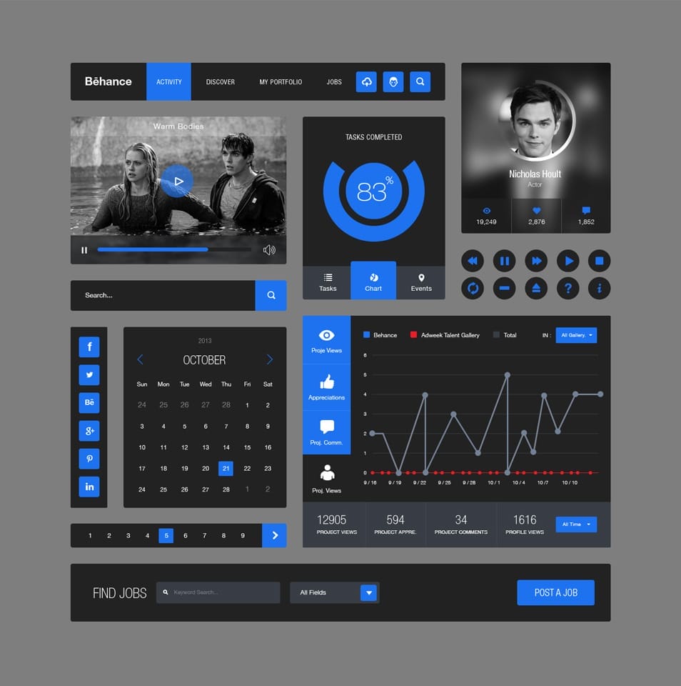 Behance Style Flat Ui Kit PSD Behance-Style-Flat-Ui-Kit-PSD
