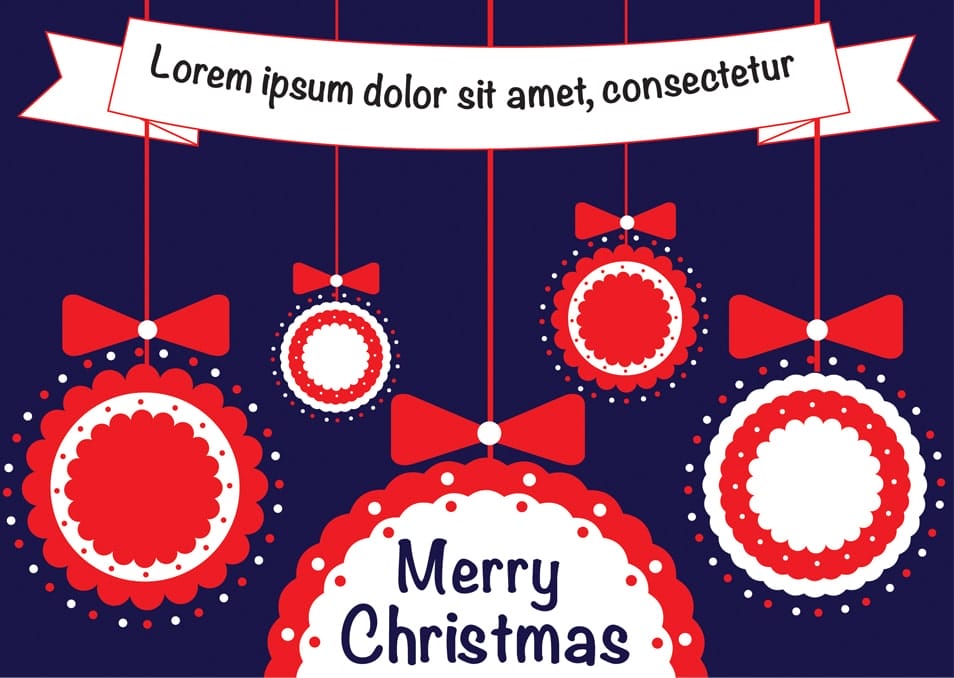Free Vector Merry Christmas Balls with Ribbon Greeting Card Free Vector Merry Christmas Balls with Ribbon Greeting Card