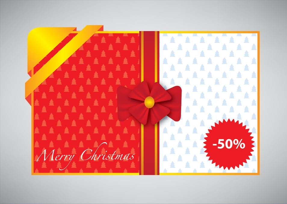 Merry Christmas card with gift ribbon Merry Christmas card with gift ribbon