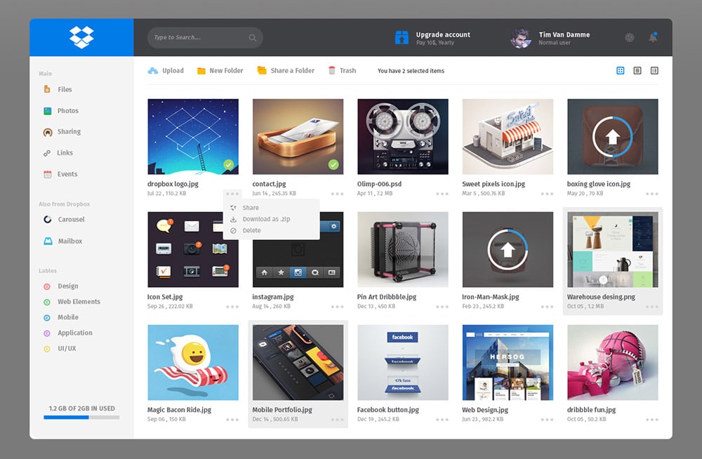 Dropbox Redesign Dashboard UI PSD