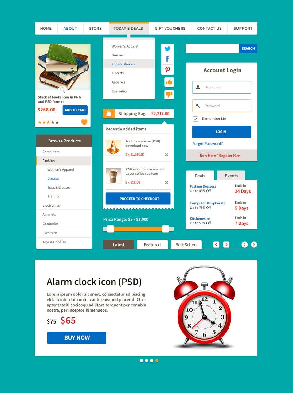 Ecommerce Flat UI Kit PSD