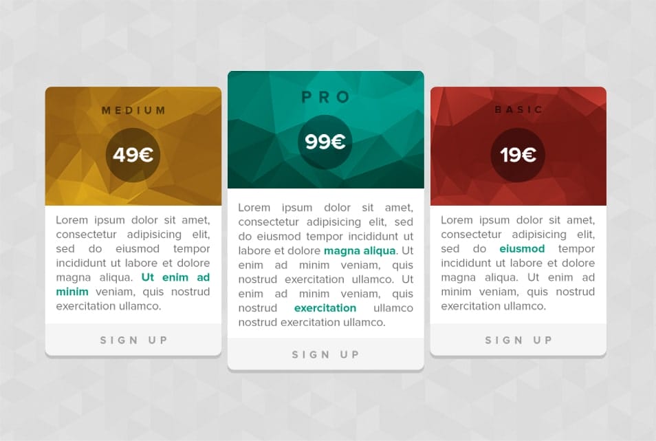 Pricing Tables PSD