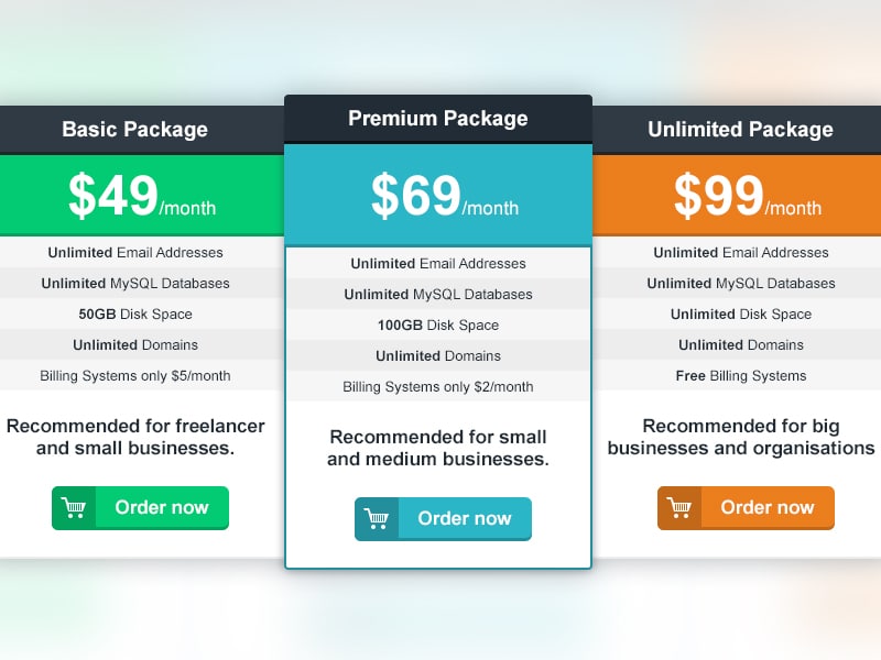 Clean Pricing Table PSD