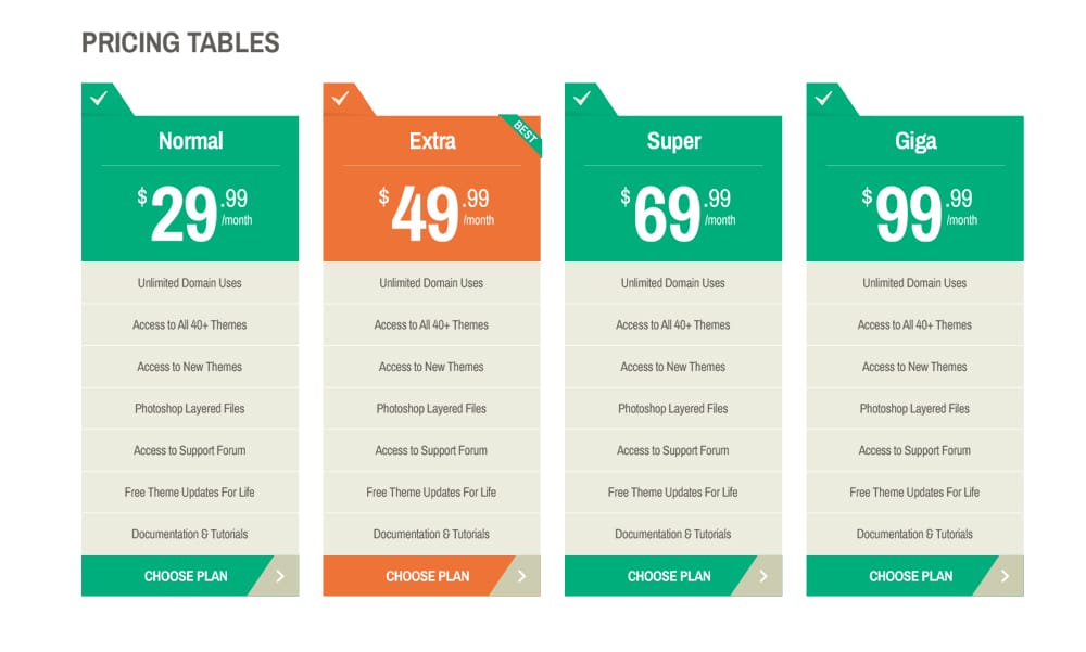 Free Pricing Tables PSD