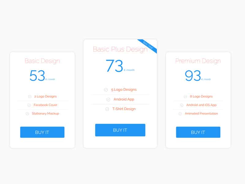 Pricing Table Design PSD