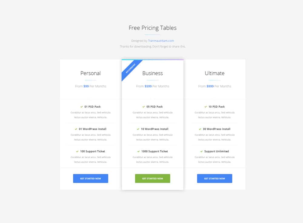 Pricing Table PSD