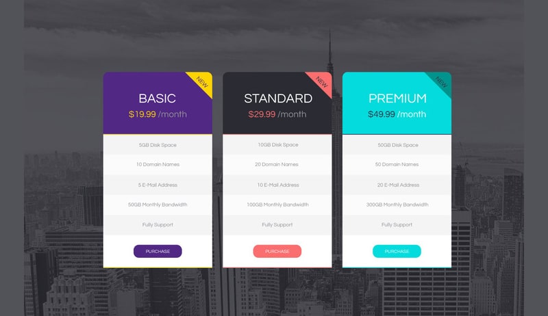 Pricing Tables Vector