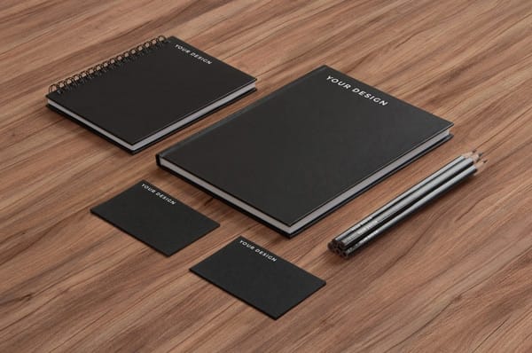 Black Paper on Wood Stationery MockUp