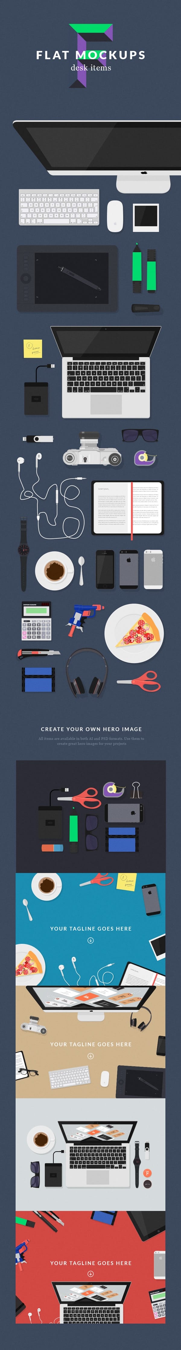 Desk Items Flat MockUps