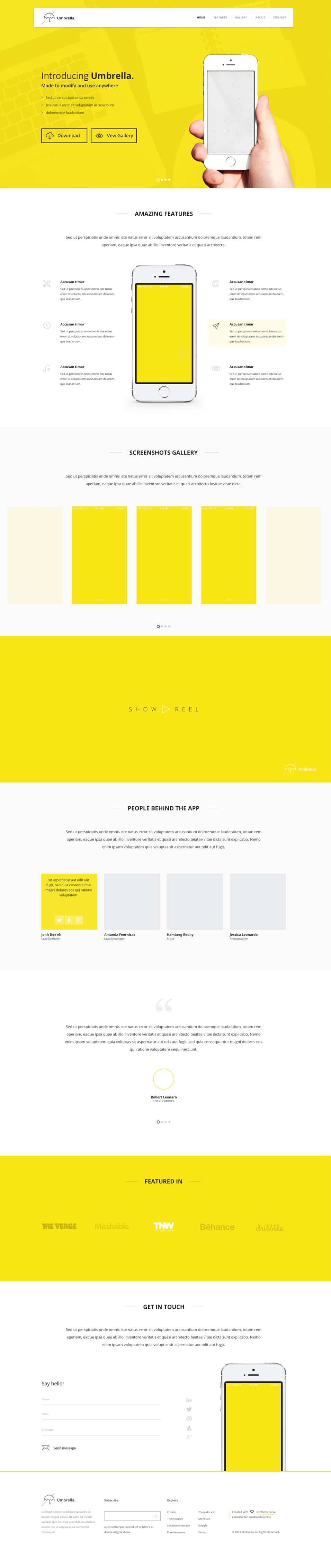 Umbrella – Ultimate App Landing Page PSD Template