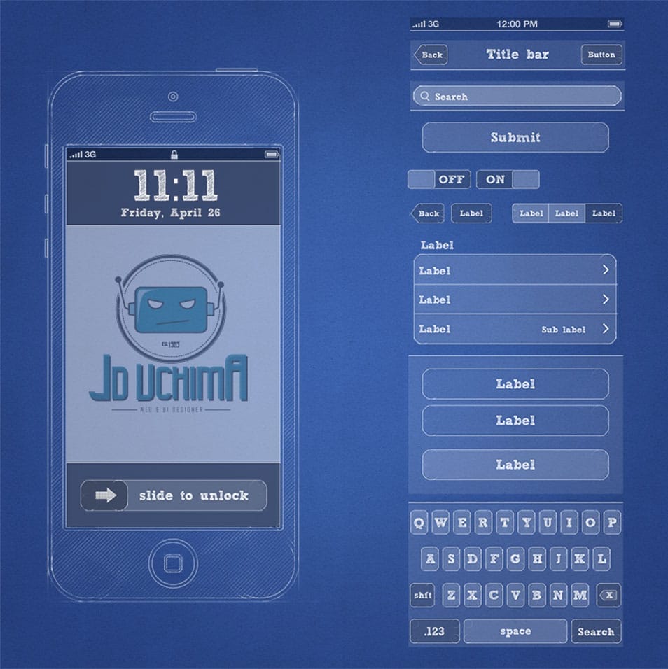 iPhone Blueprint Wireframe Kit PSD