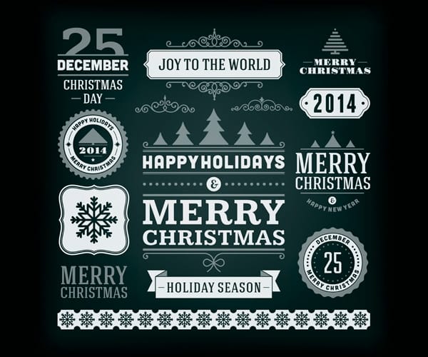2014 Christmas labels and borders with ribbon