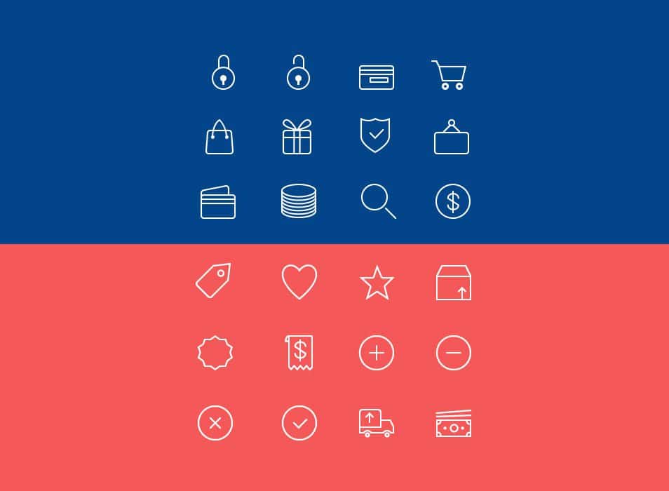 24 Ecommerce Line Icons (PSD, AI)