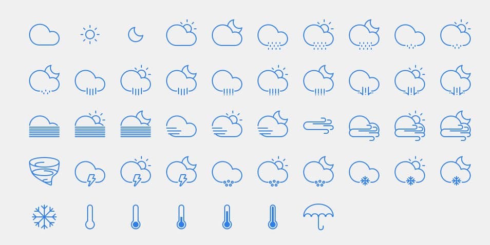 47 Weather Icons with Inspired by iOS7 Icon Style