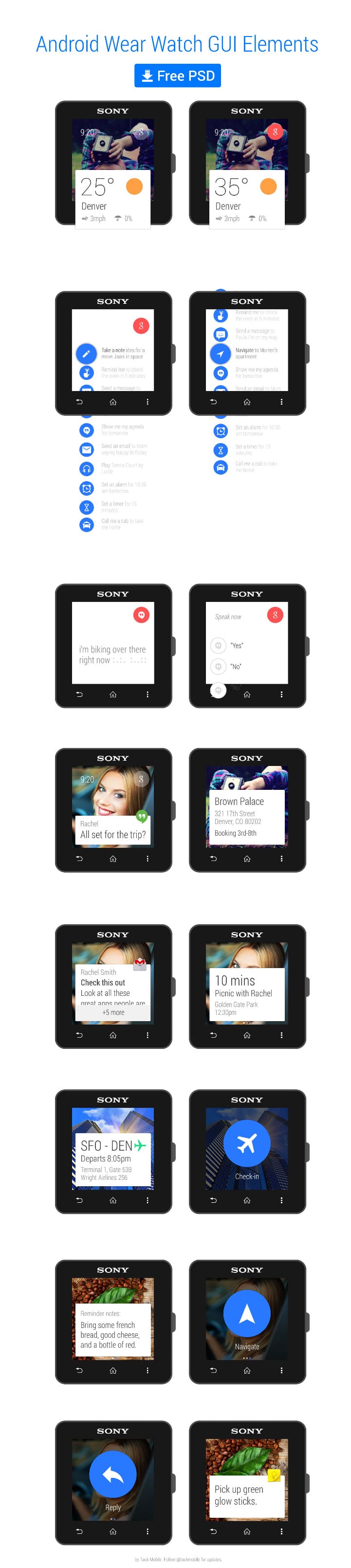Android Wear Watch GUI Elements PSD
