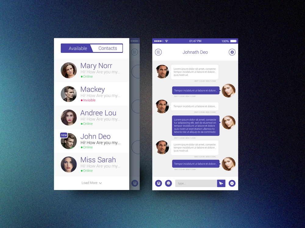 Flat Chat App UI PSD