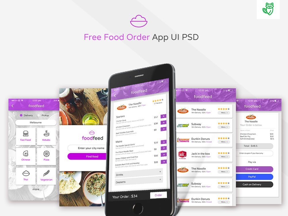 Food Delivery App UI PSD