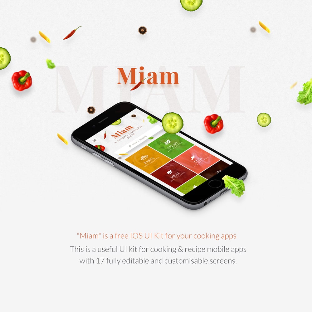 Miam - Free Cooking & Recipe app template PSD
