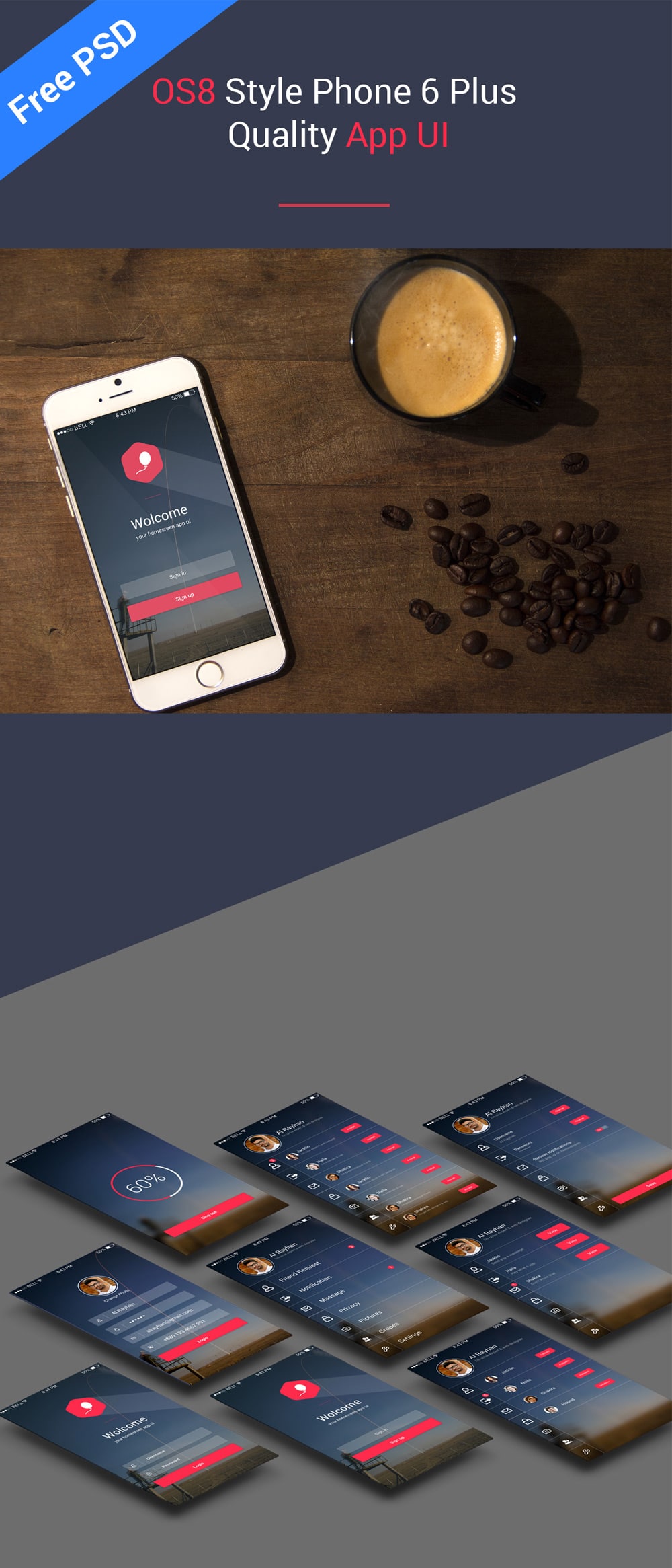 OS8 Style Phone 6 Plus Quality App UI PSD
