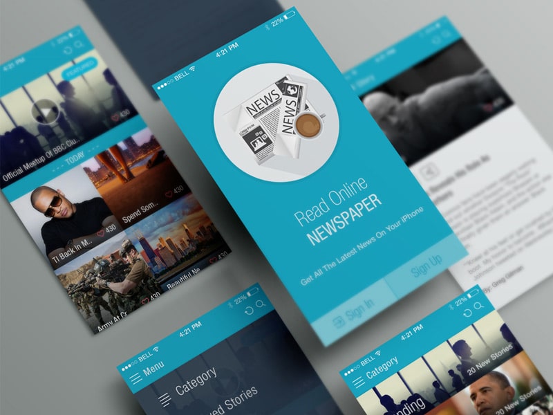 Online News Paper iOS APP UI Free PSD