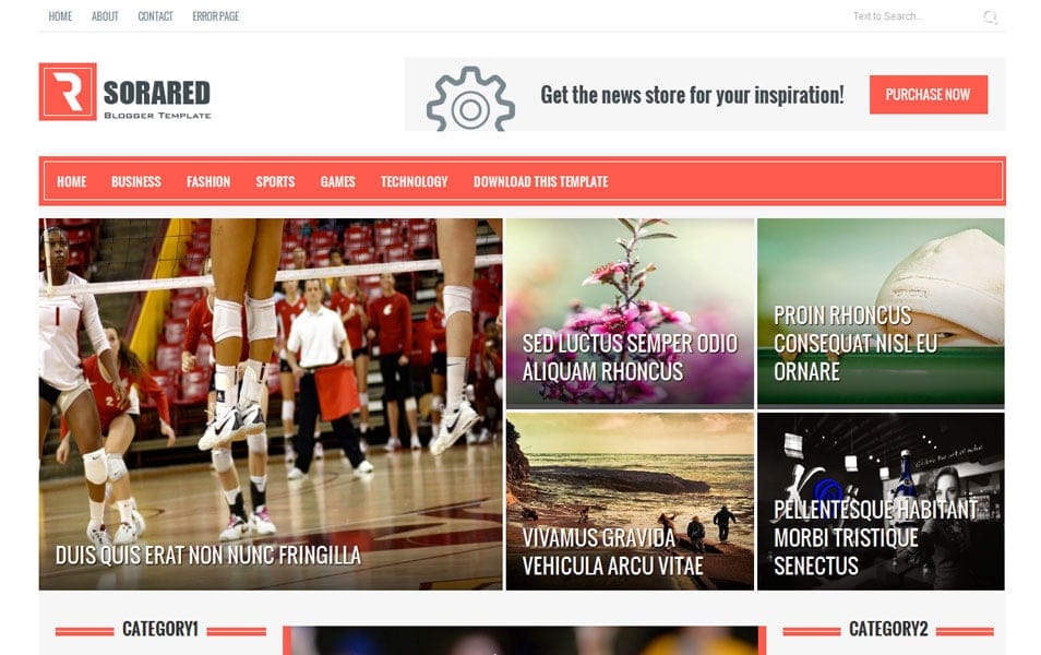 Sora Red Responsive Magazine Blogger Template