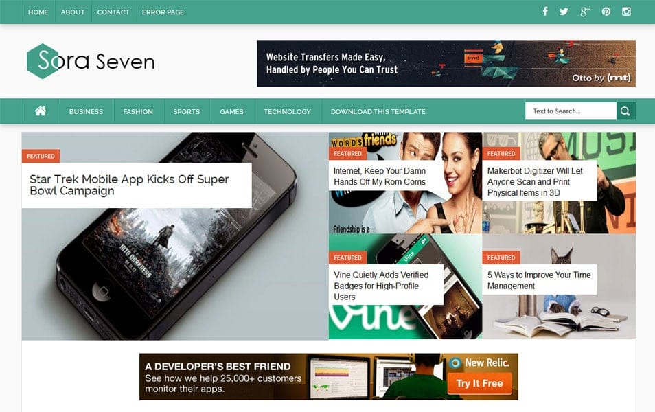 Sora Seven Responsive Magazine Blogger Template