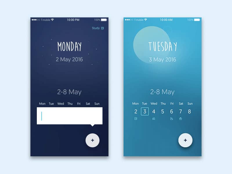 Weekly Calendar App UI PSD