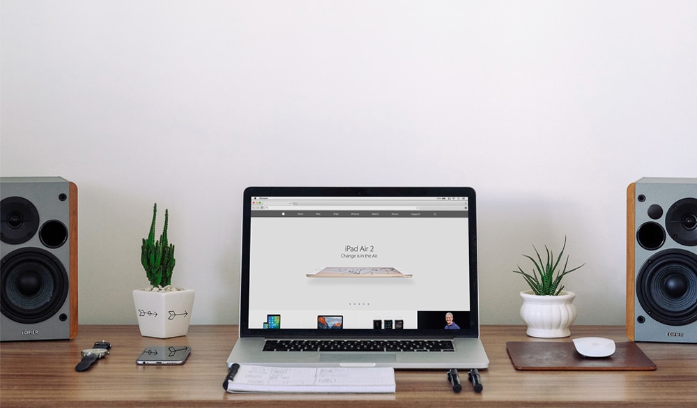 Free Macbook Workspace Mockup PSD