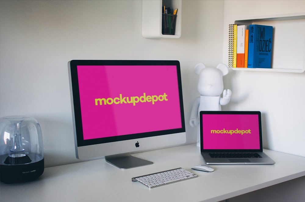 Free iMac and Macbook Pro Mockup PSD