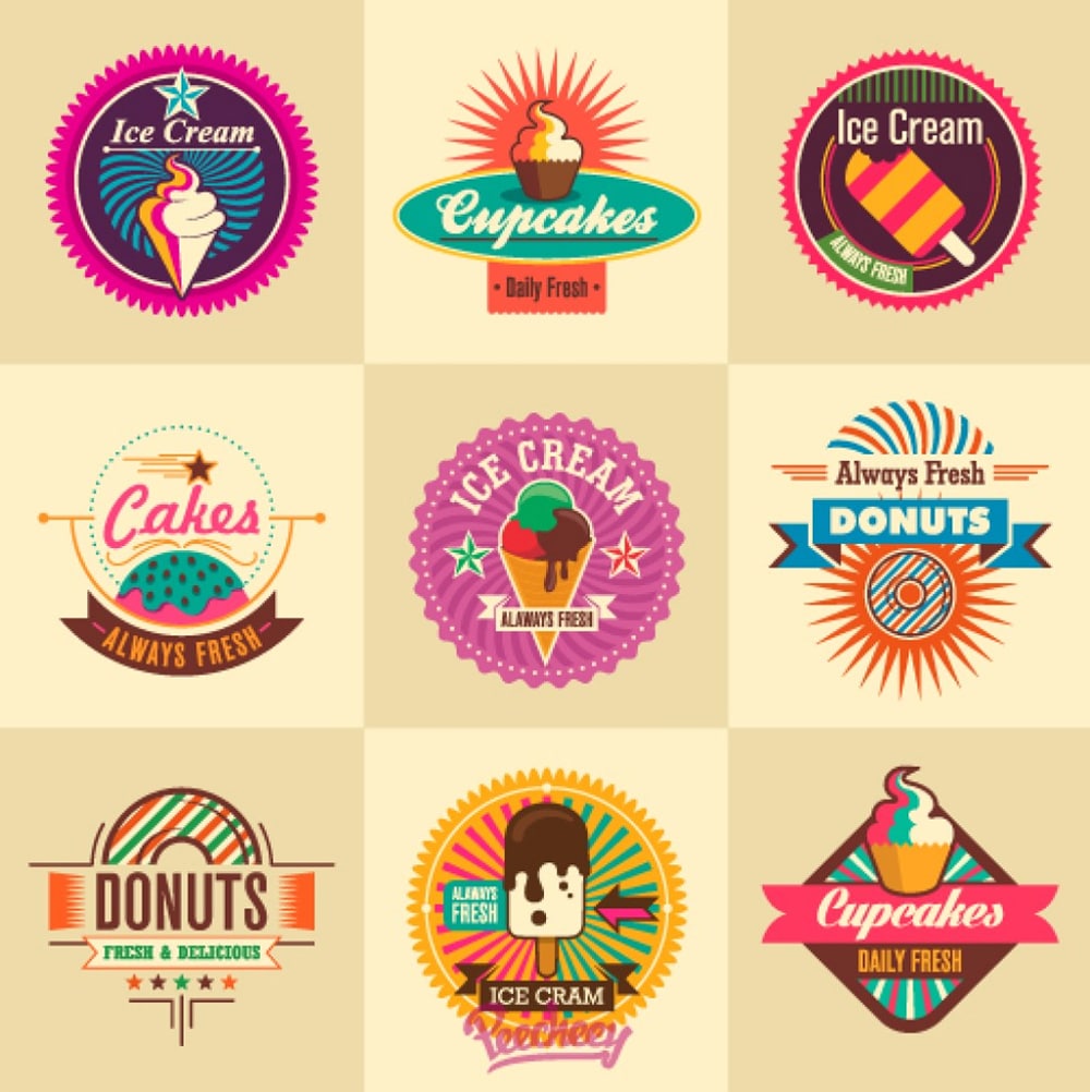 Ice cream retro stickers