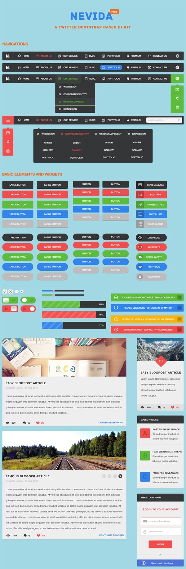 Nevida Bootstrap Free UI Kit