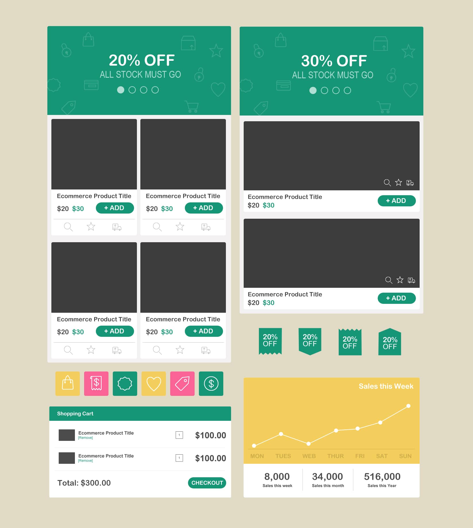Free Flat E-commerce UI Kit PSD