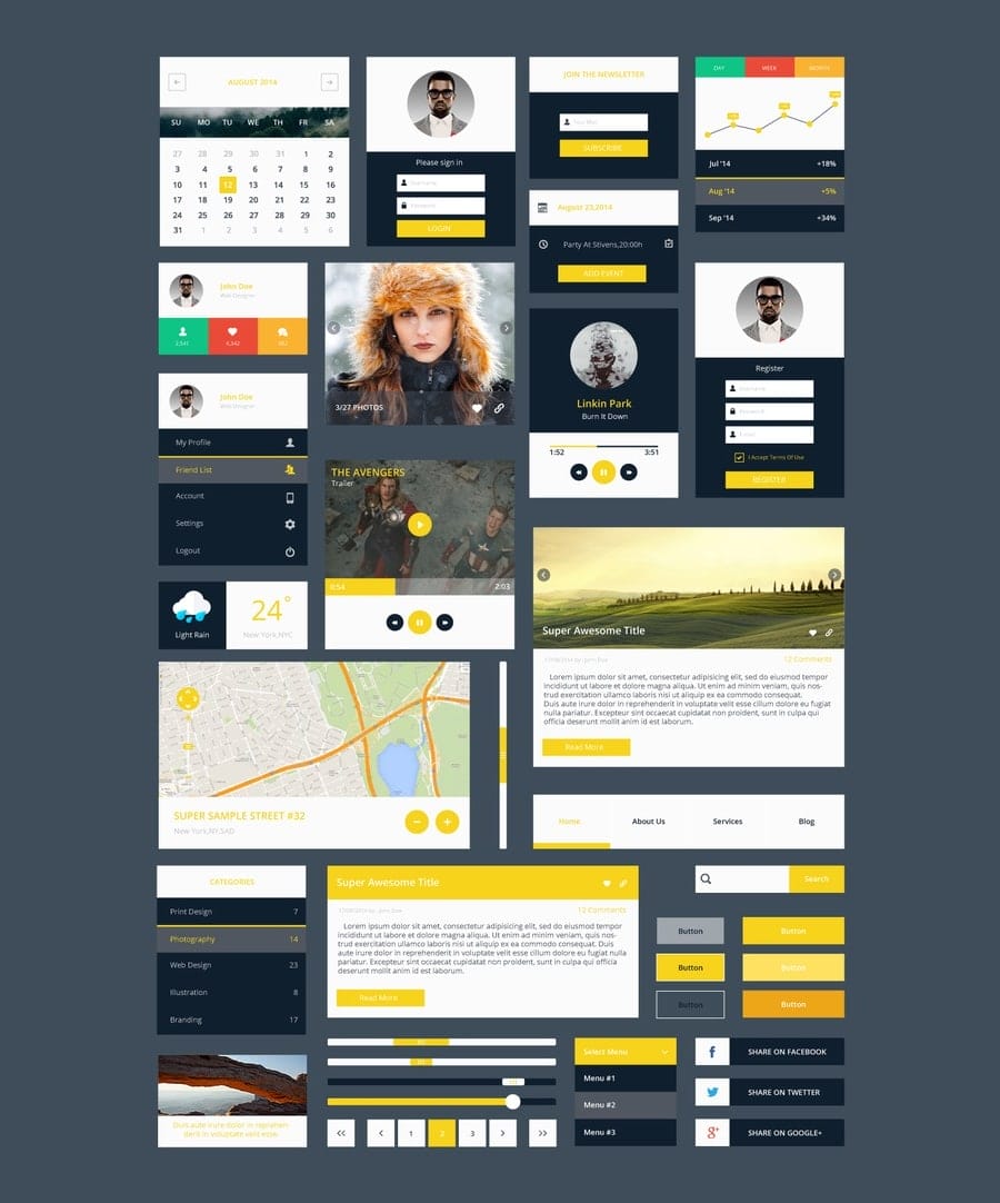 Modern Flat UI Kit PSD