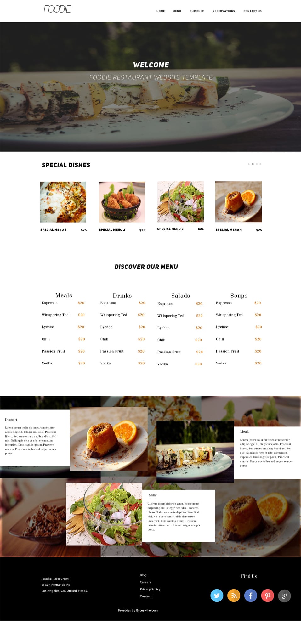 Foodie – Free Restaurant PSD Home Page Website Template