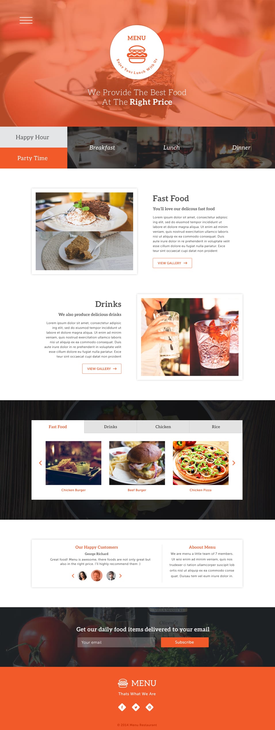 single page menu template