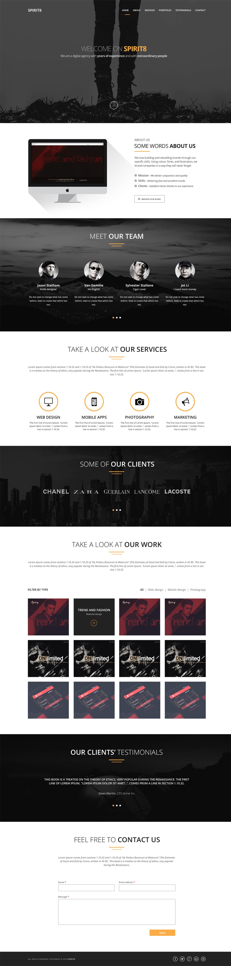 Spirit8 – Digital Agency One Page Template PSD