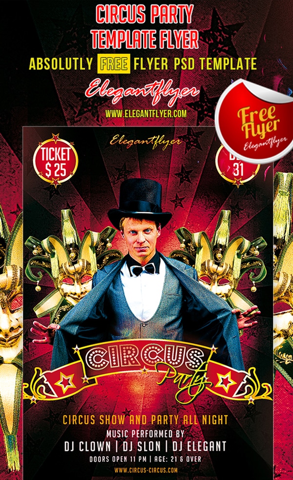 Circus Party – Club and Party Free Flyer Template PSD