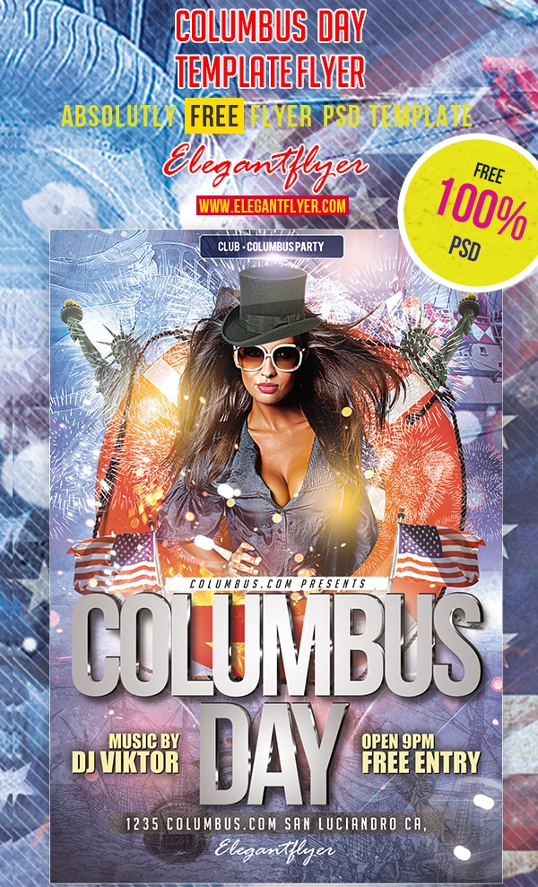 Columbus Day – Club and Party Free Flyer Template PSD