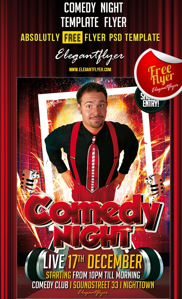 Comedy Night – Free Club and Party Flyer Template PSD