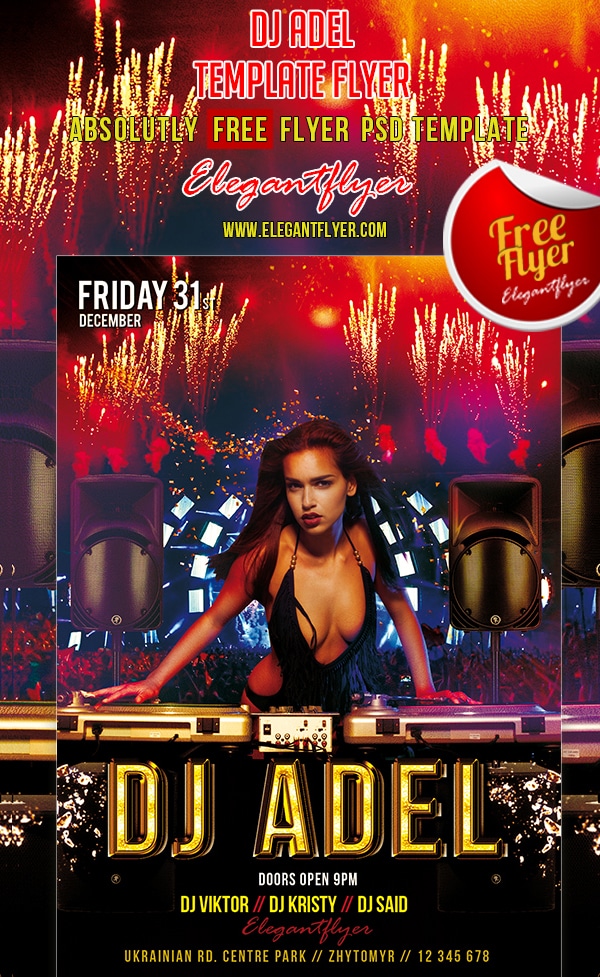 DJ Adel – Club and Party Free Flyer Template PSD