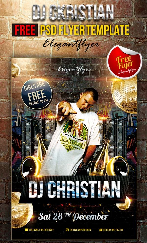 DJ Christian - Club and Party Free Flyer Template PSD