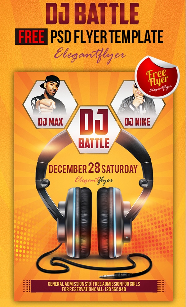 Dj Battle - Club and Party Free Flyer Template PSD