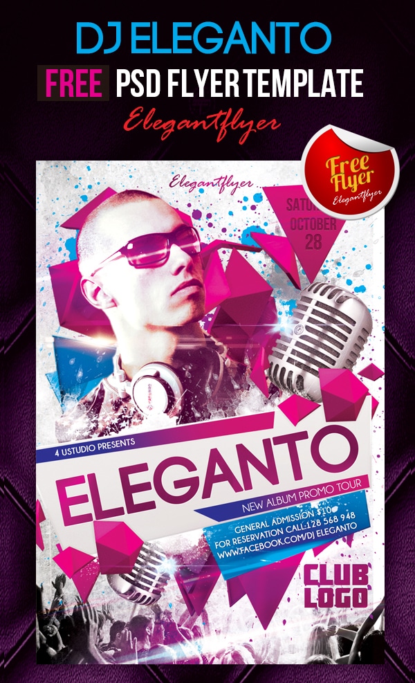 Dj Eleganto - Club and Party Free Flyer Template PSD