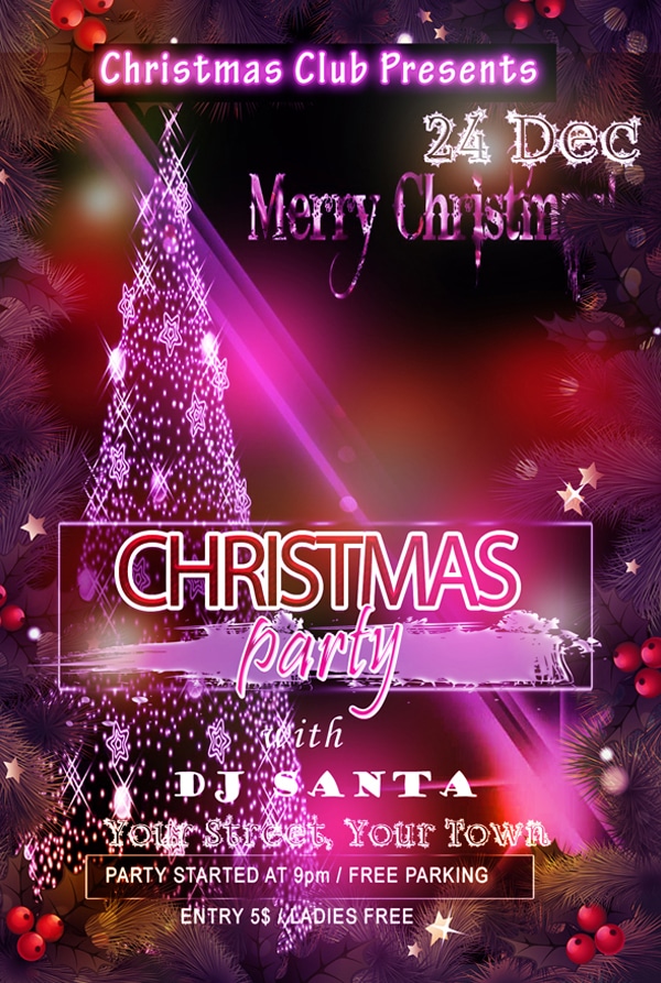 Free Christmas Party Club Flyer Template PSD